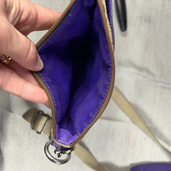 Coach Signature Monogram Canvas Purple Leather Trim Crossbody Bag - Picture 15 of 16
